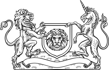 Lion Unicorn Heraldic Shield Crest Coat of Arms