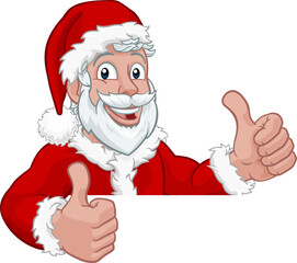 Young Santa Peeking Over Sign Christmas Cartoon