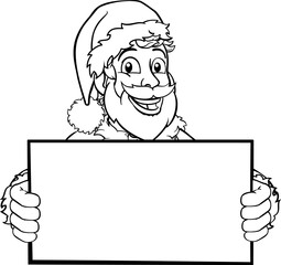 Young Santa Claus Holding Sign Christmas Cartoon