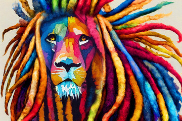 Portrait of a Beautiful lion, lion in dark. Rastafarian, dreadlock. - 529442930