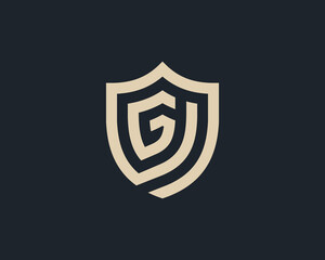 Initial Letter G Shield Monogram logo Concept icon symbol sign Element Design Line Art Style. Security, Heraldic, Guard Logotype. Vector illustration template
