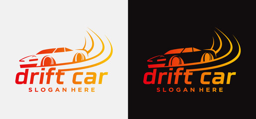 Vector drift car logo design, Sports car vector logo design Drift racing illustration.