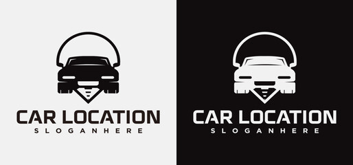 Fototapeta premium Modern tech car mechanic logo location design, Auto repair shop technology logo, Performance Tuning,