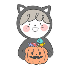 할로윈 검은 고양이 의상을 입은 아이
