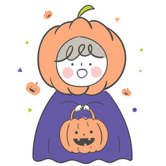 할로윈 호박 의상을 입은 아이