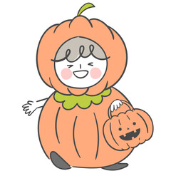 할로윈 호박 의상을 입은 아이