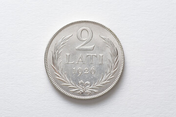 Vintage Latvian silver coin 2 lati, 2 lats. 1926 year. Perfect condition. Retro collectibles....