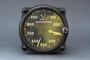 USSR Aircraft navigation indicator board. Used for calculation of aircraft position coordinates relative to a conditional rectangular coordinate system. Bray background. Reflection.