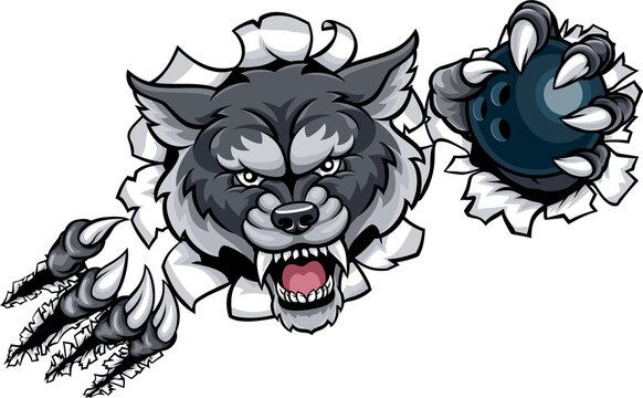 Wolf Bowling Mascot Breaking Background