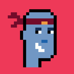 pixel art in which a portrait of a man with a bandage on his head