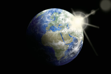 Fototapeta premium 宇宙に浮いた光り輝く美しい地球ーイラスト素材