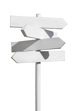 Naklejki Blank white signpost with four planks in opposite way. Mock up, template