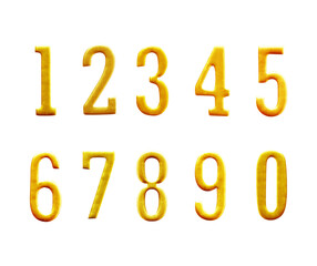set of golden numbers isolated on white background.