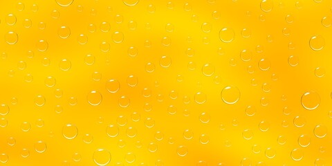 Water or beer drops on yellow glass background, 3D render. Pure aqua blobs pattern, condensation, dew or rain droplets on window. Abstract wet texture, cold juice or champagne