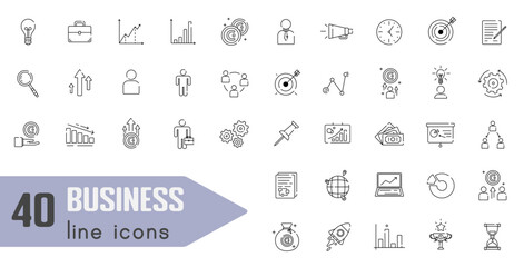 Fototapeta na wymiar Business icons set. Collection of 40 business icons. Trendy vector style. Aesthetic thin lines.