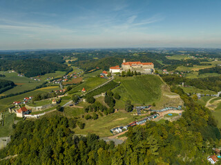 Austria - The Riegersburg castle surrounded by a beautiful landscape Located in the region of Styria from drone view