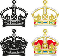 Stylized British Tudor Crown in color and black and white on a white background, vector illustration - obrazy, fototapety, plakaty