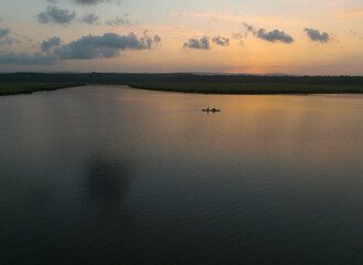 Fototapeta premium Canoeing in the Mert Lake Drone Photo, İgneada Kırklareli, Turkey