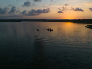 Fototapeta premium Canoeing in the Mert Lake Drone Photo, İgneada Kırklareli, Turkey