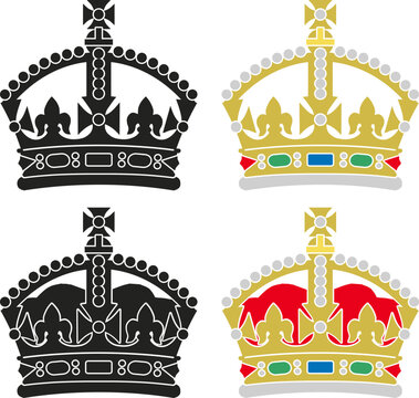 Stylized British Tudor Crown in color and black and white on a white background, vector illustration