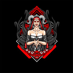Fototapeta premium scary lady illustration with awesome background