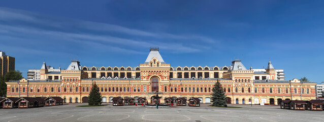 Fototapeta na wymiar The building of the Nizhny Novgorod Fair is the largest fair in the Russian Empire (1822), panorama. Nizhny Novgorod, Russia