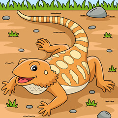 Bearded Dragon Animal Colored Cartoon Illustration