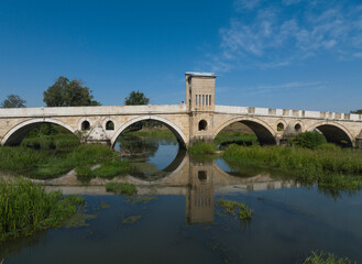 Fototapeta na wymiar Tunca and Meric Bridge Drone Photo, Edirne Turkey