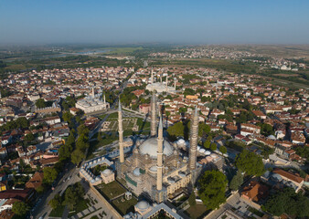Obraz premium Renovated Selimiye Mosque Drone Photo, Edirne City Center, Turkey