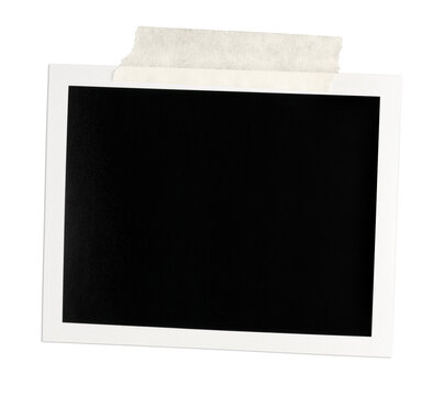 Blank Vintage instant photo frame with brown tape isolated