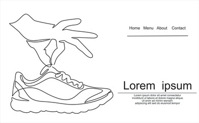 Fototapeta premium drawing of hand holding of shoe, footwear logo silhouette, line art illustration of hand holding shoes