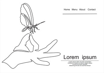 Butterfly flies by hand drawing one line on a white isolated background. Vector illustration