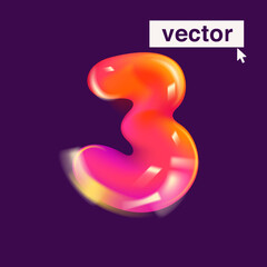 Number three logo in realistic 3D design. Cartoon balloon style vector illustration.