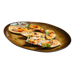 png Isolated portion of stuffed mussels appetizer