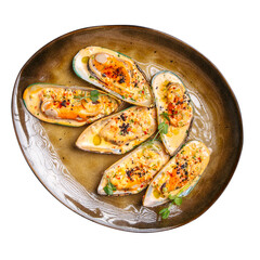 png Isolated portion of stuffed mussels appetizer