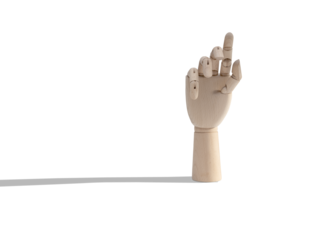 wooden hand on isolated background, close up