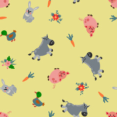 Seamless pattern with farm animals. Design for fabric, textile, wallpaper, packaging.