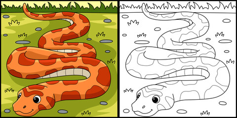 Corn Snake Animal Coloring Page Illustration - obrazy, fototapety, plakaty