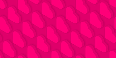 Vector seamless pattern background. Happy Valentines day bright wallpaper with isometric heart shapes. Repeatable romantic backdrop.