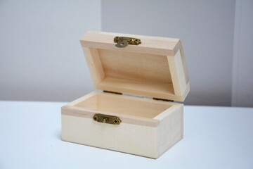 Wooden small container box with metal hinge and lock