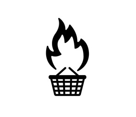 Hot sale icon like shopping trolley with flame. promotion and discount concept. isolated on white background.

