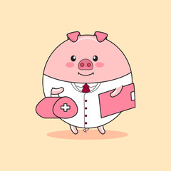 cartoon pig doctor very cute and funny