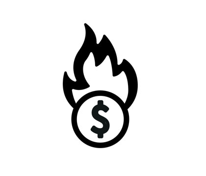 Fire Money Vector Icon, Burning Dollar Sign.
