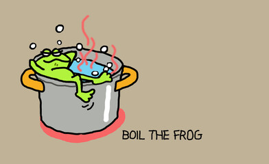 Boiling the Frog - business metaphor cartoon for failure to change