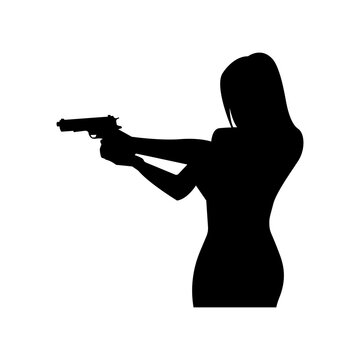Silhouettes of woman with weapons in their hands. Vector illustration is simple.