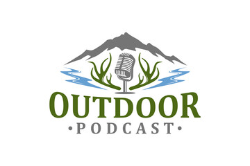 Outdoor podcast logo mountain deer antler river lake icon symbol nature landscape