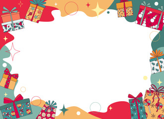 Bright decorative Christmas frame with gift boxes.