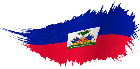 Flag of Haiti in grunge style with waving effect. - obrazy, fototapety, plakaty