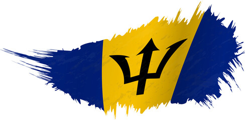 Flag of Barbados in grunge style with waving effect. - obrazy, fototapety, plakaty