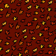 Autumn seamless pattern with different leaves, seasonal colors. Perfect for wallpaper, gift paper, pattern fills, web page background, autumn greeting cards. Vector illustration